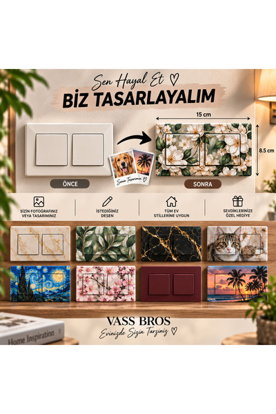 Vass Bros Kişiye Özel Dekoratif Elektrik Anahtarı, Priz ve Kapı Zili – Fotoğraf, İsim ve Özel Tasarım