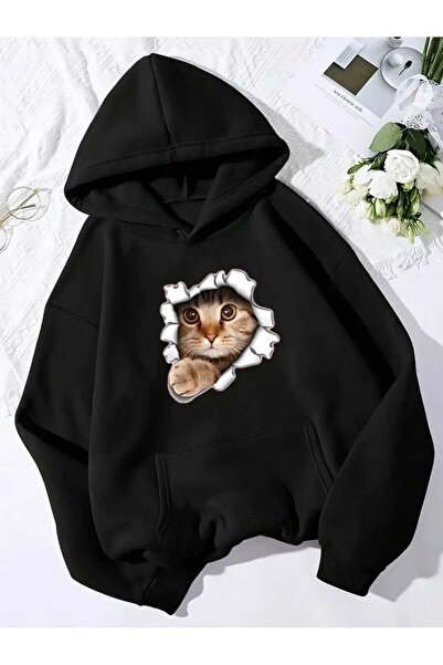 bellanova Unisex Black Casual Cut Hooded Sweatshirt with Inner Pockets, Warm ...