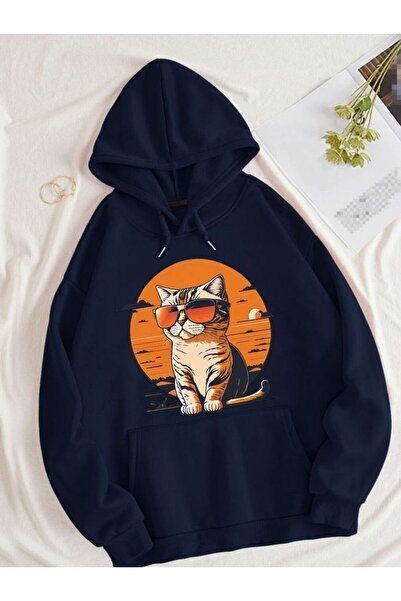 classy moda Unisex Navy Blue Low Shoulder Oversized Hooded Casual Sweatshirt ...