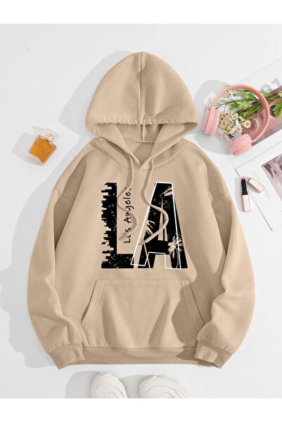 classy moda Unisex Beige Oversize Hooded Sweatshirt with Kangaroo Pocket, 3 T...