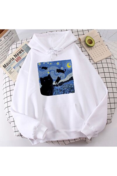 bellanova Unisex White Kangaroo Pocket Thick Fabric Oversize Hooded Sweatshir...