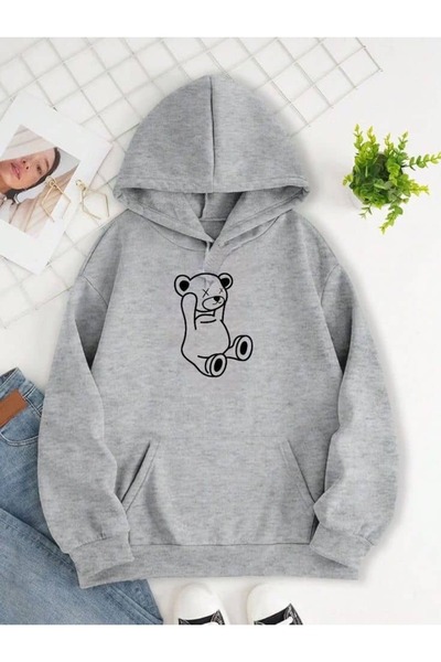 bellanova Unisex Gray Hooded Oversize Sweatshirt Comfortable Fit Cotton with ...
