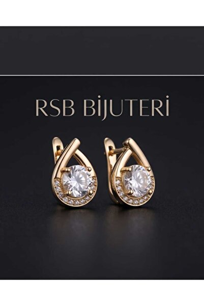 RSB Bijuteri ve Aksesuar Küpe LUX Seri Damla Model Gold Kaplama Zirkon Taşlı ...