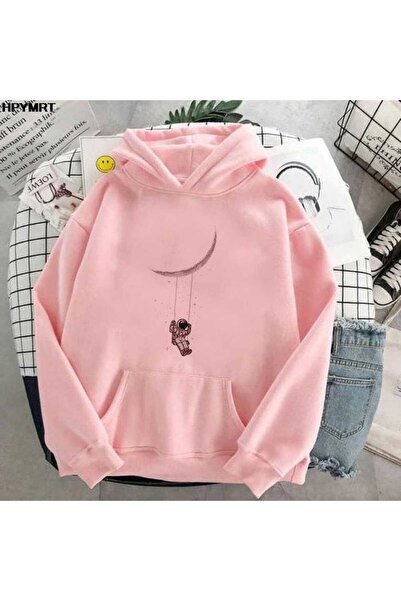 ZEMLİYA Modexa Unisex Hoody Pink 3 Thread Threaded Oversize Hooded Sweatshirt...