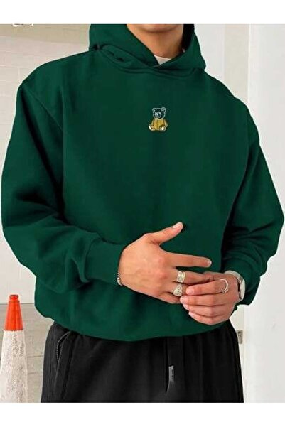 ZEMLİYA Modexa Unisex Hoody Green Loose Fit Hooded Sweatshirt with Inner Pock...