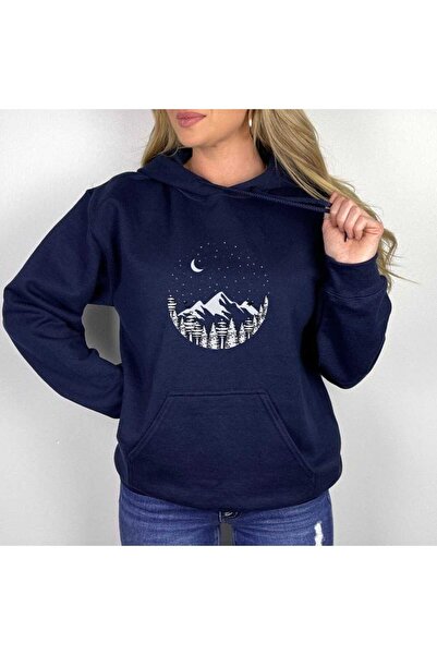 ZEMLİYA Modexa Unisex Hoody Navy Blue Drop Shoulder Oversize Hooded Casual Sw...