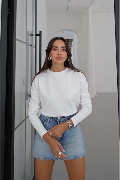 Havoş Ekru Tinta Bisiklet Yaka İnce Sweatshirt