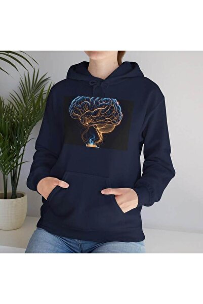 classy moda Unisex Navy Blue Casual Cut Hooded Sweatshirt with Inner Lining W...