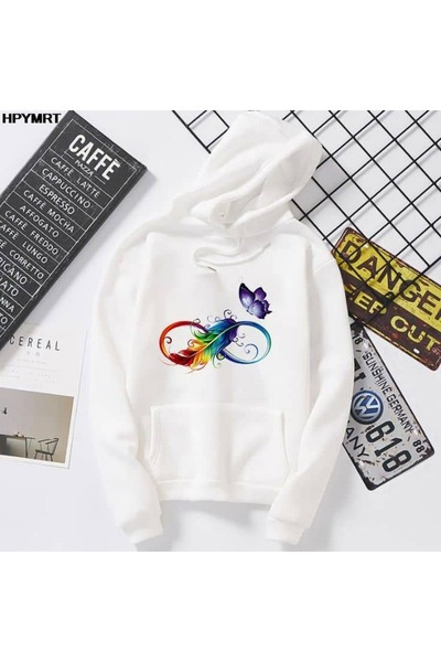 valeriae Unisex White Hooded Oversize Sweatshirt Comfortable Fit Cotton with ...
