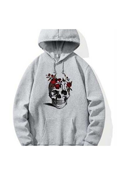 classy moda Unisex Γκρι Oversize Φούτερ με κουκούλα, τσέπη καγκουρό και 3 κλω...