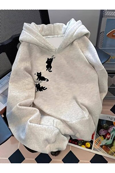 EFFRENATU Unisex Gray Relaxed Fit Hooded Kangaroo Pocket Thick Sweatshirt