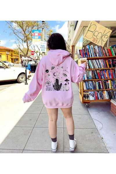 ZEMLİYA Modexa Unisex Hoody Pink Relaxed Fit Hooded Kangaroo Pocket Thick Swe...