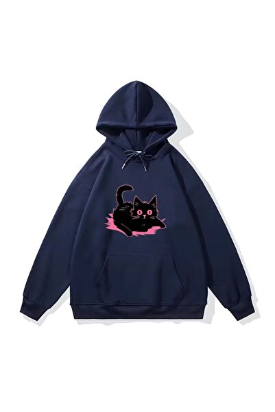 ZEMLİYA Modexa Unisex Hoody Navy Blue Streetwear Oversize Hooded Casual Cotto...