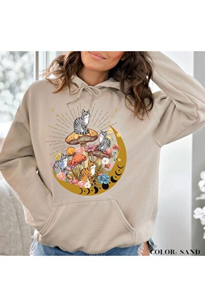 classy moda Unisex Beige 3 Thread Threaded Oversize Hooded Sweatshirt Basic C...