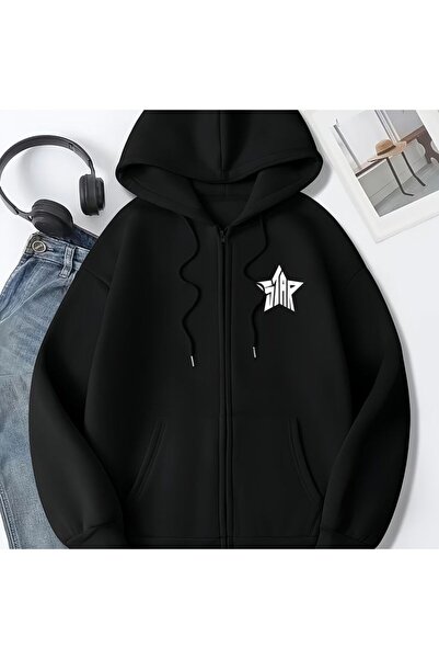 classy moda Unisex Black Relaxed Fit Hooded Kangaroo Pocket Thick Sweatshirt