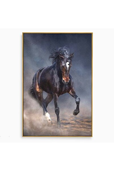 Luxcanva Tablou Canvas Galop in Furtuna 70x100 cm cu Rama Auriu Galop in Furt...