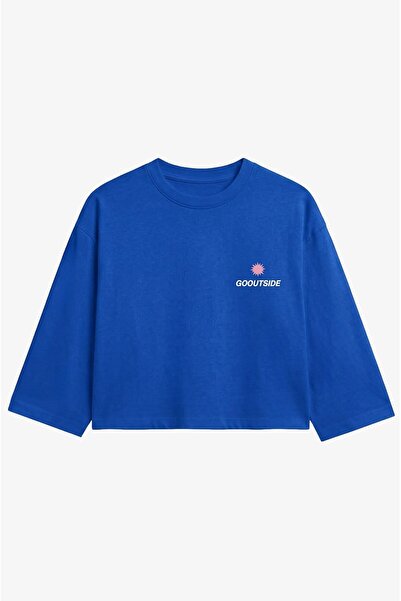 Havoş Mavi Go Outside Baskılı Sweatshirt