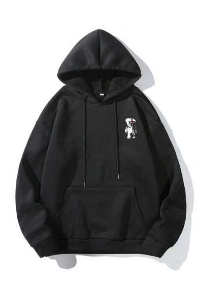 bellanova Unisex Black Relaxed Fit Hooded Kangaroo Pocket Thick Sweatshirt