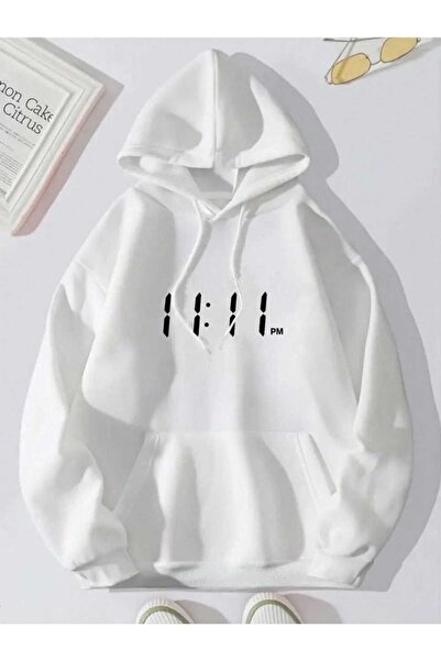 bellanova Unisex White Kangaroo Pocket Thick Fabric Oversize Hooded Sweatshir...