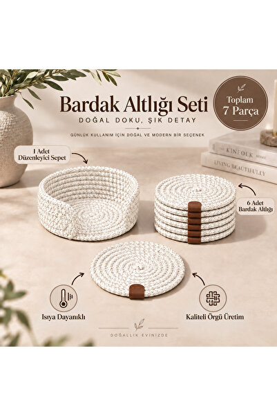 Nest Touch Liva Örgü Bardak Altlığı 7 Parça – 6’lı Çay Kahve Su Bardağı Altlı...