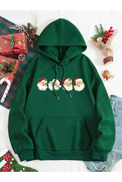 ZEMLİYA Modexa Unisex Hoody Green Relaxed Fit Hooded Kangaroo Pocket Thick Sw...