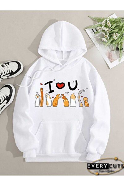 bellanova Unisex White Kangaroo Pocket Thick Fabric Oversize Hooded Sweatshir...