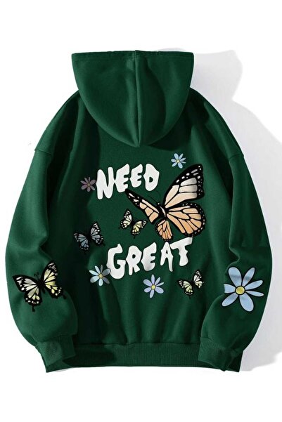 classy moda Unisex Green Casual Cut Hooded Sweatshirt with Inner Pockets Warm...
