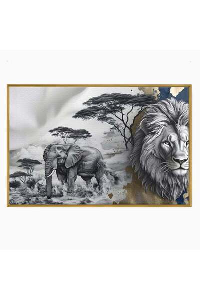 Luxcanva Tablou Canvas Regii Savanei 100x70 cm cu Rama Auriu Regii Savanei Le...