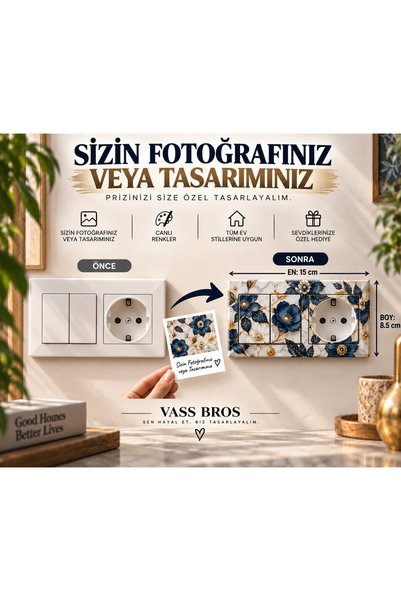 Vass Bros Kişiye Özel Dekoratif Elektrik Anahtarı, Priz ve Kapı Zili – Fotoğraf, İsim ve Özel Tasarım