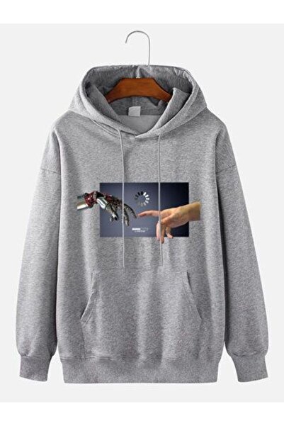 bellanova Unisex Γκρι φούτερ με κουκούλα, χοντρό ύφασμα, με τσέπη καγκουρό κα...