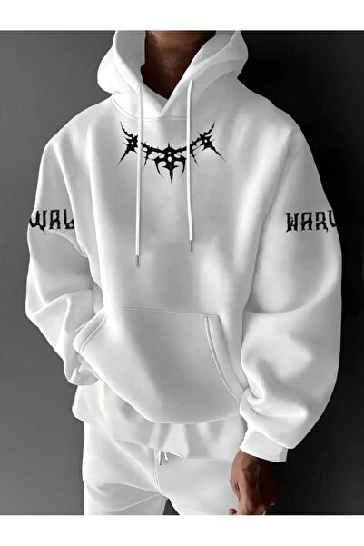 valeriae Unisex White Kangaroo Pocket Thick Fabric Oversize Hooded Sweatshirt...