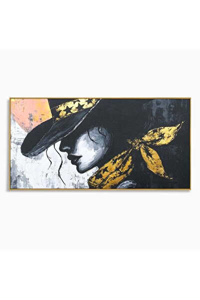 Luxcanva Tablou Canvas Femeia cu Palarie Stelara 100x50 cm cu Rama Auriu Feme...