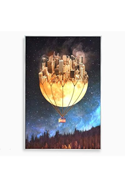 Luxcanva Tablou Canvas Orasul care Zboara 80x120 cm cu Rama Argintiu Orasul c...