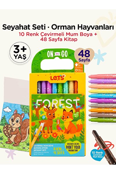 Lets Mum Boya Seyahat Seti – 10 Renk + Boyama Kitabı Orman Hayvanları Temalı ...