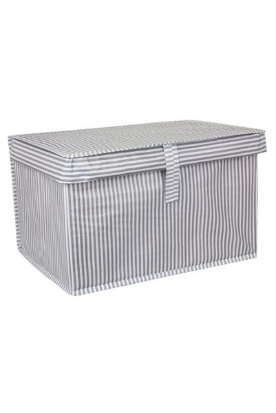 EVEN’s Mini Kapaklı Kutu Hurç Gri Çizgili Cırt Cırtlı Bez Kazak ve kıyafet Hurç Organizer - 40x26x30 cm Dolap İçi Saklama Kutusu 00070