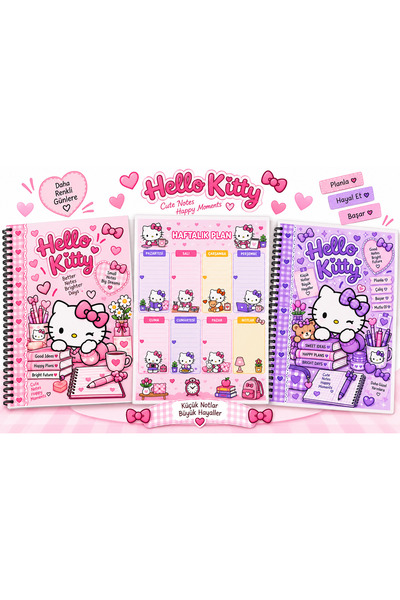 Chuwall Hello Kitty Temalı Planlayıcı, Haftalık Ders Programı, Kareli Not Def...