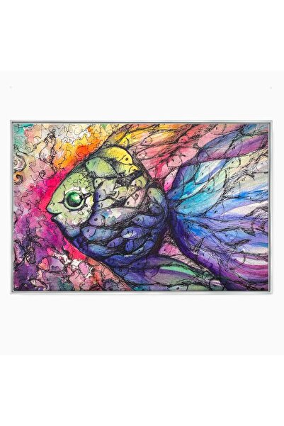 Luxcanva Tablou Canvas Mozaic Acvatic 70x50 cm cu Rama Argintiu Mozaic Acvati...