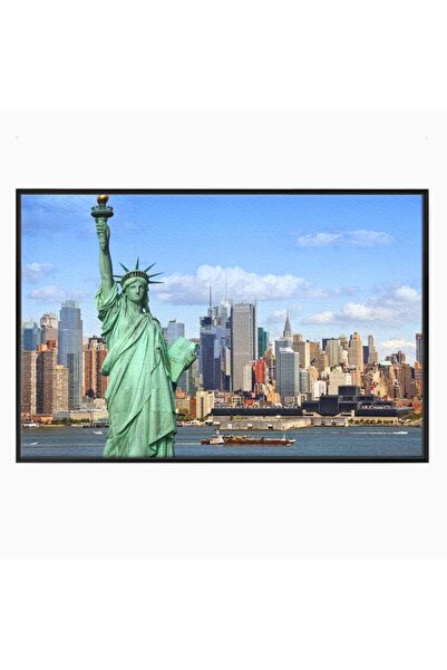 Luxcanva Tablou Canvas Inima New Yorkului 100x70 cm cu Rama Negru Inima New Y...