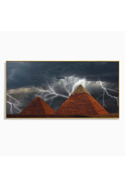 Luxcanva Tablou Canvas Piramide sub Furtuna Zeilor 120x60 cm cu Rama Auriu Pi...