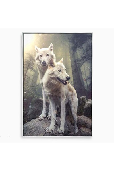 Luxcanva Tablou Canvas Fratia Lupilor 40x60 cm cu Rama Argintiu Fratia Lupilo...