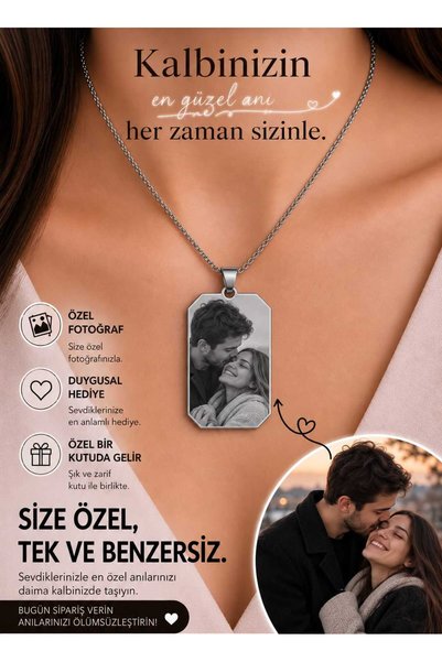 TrendÜrünlerim Çelik Kolye Kişiye Özel Fotoğraf Baskılı Hediye Paketli Gold Renk