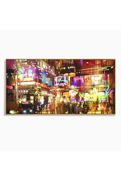 Luxcanva Tablou Canvas Nopti Electrice 140x70 cm cu Rama Auriu Nopti Electric...