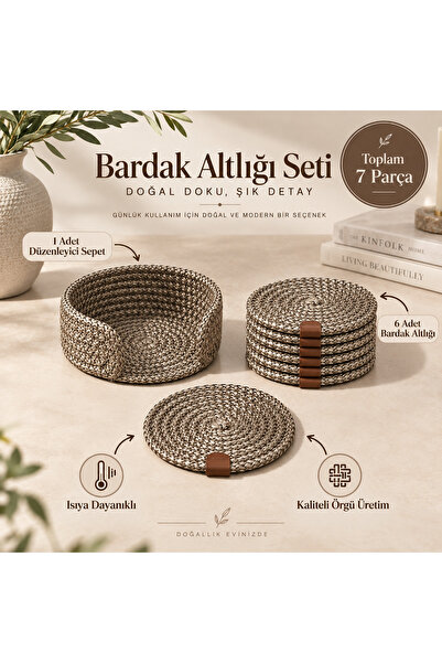 Nest Touch Liva Örgü Bardak Altlığı 7 Parça – 6’lı Çay Kahve Su Bardağı Altlı...