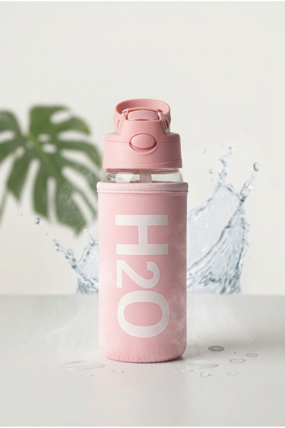 Tohana H2O Kılıflı Pipetli Cam Matara 500 Ml Su Şişesi, Sporcu Suluğu