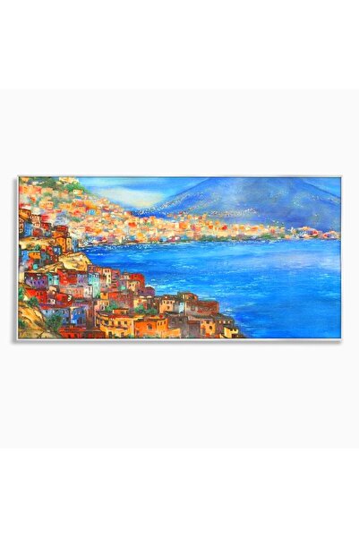 Luxcanva Tablou Canvas Lumina peste Napoli 140x70 cm cu Rama Argintiu Lumina ...