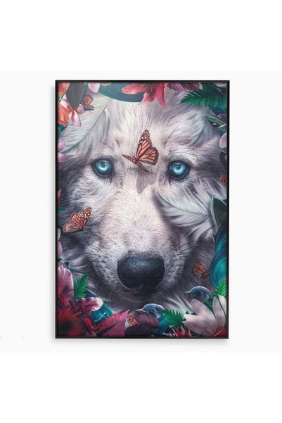 Luxcanva Tablou Canvas Magia Padurii 50x70 cm cu Rama Negru Magia Padurii Lup...