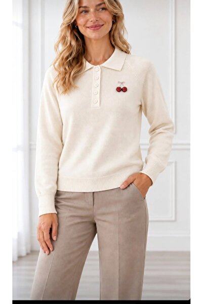 Fresh&Moda Women's Mercerized Polo Collar Sports Sweater