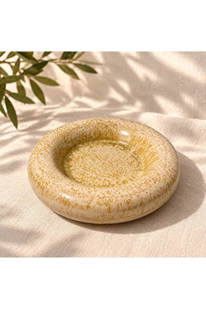 El Yapımı Stoneware Kase Krem Benekli Halka Form Dekoratif Sunum Kasesi