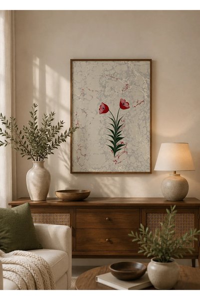 muguetarts %100 El Sanatı Ebru Sanatı Narin Çerçevesiz Yasemin Acar Eseri 34x50