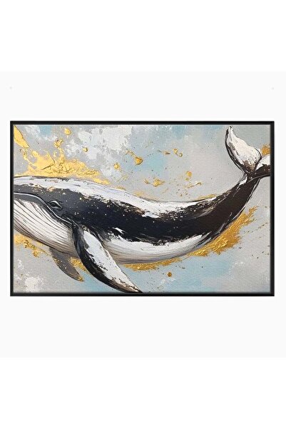 Luxcanva Tablou Canvas Balena de Aur 150x100 cm cu Rama Negru Balena de Aur A...